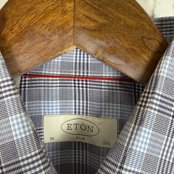 ETON Slim Fit Light Blue Micro Glen Check Button Up Dress Shirt Mens 15.5 / 39 - Picture 3 of 7